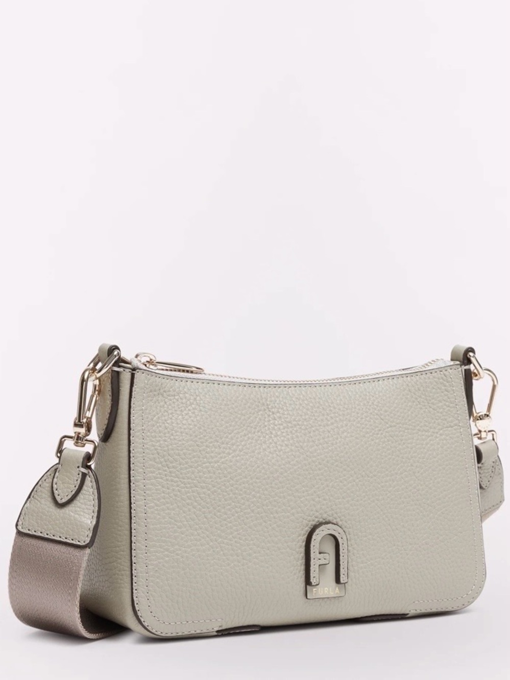 Furla Atena Pebbled Leather Crossbody Bag in Marmo C Light Gray